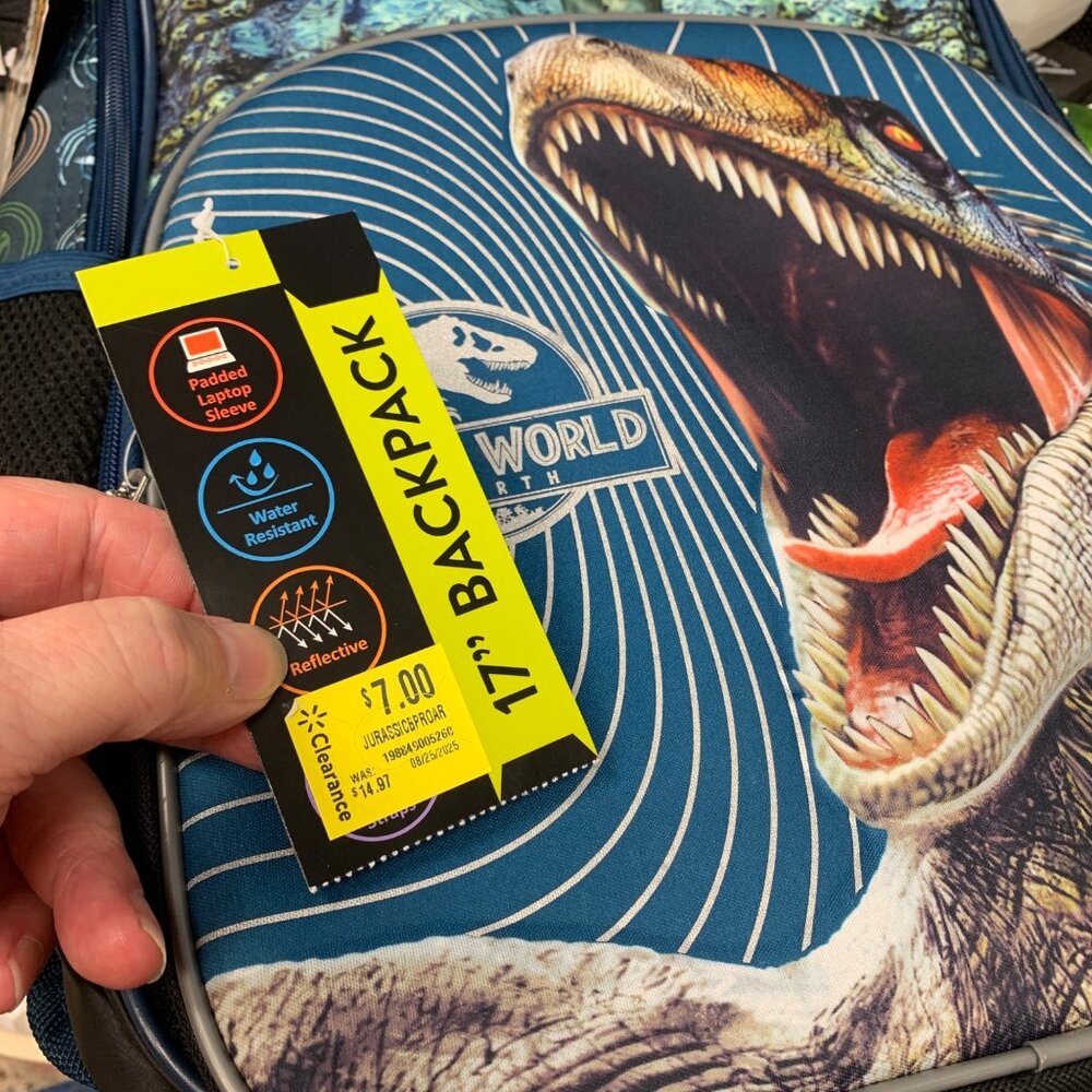Jurassic World 17" Backpack Padded Laptop Sleeve Water-Resistant Blue Dinosaur - Picture 2 of 10